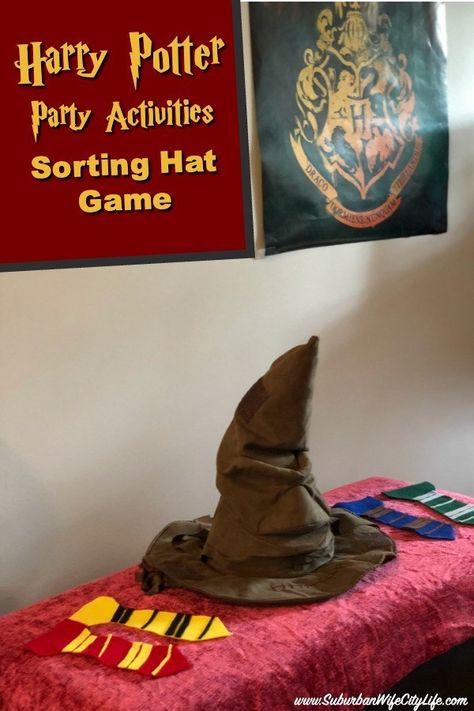 Harry Potter Party Activities Sorting Hat Game #harrypotter #harrypotterparty #hogwarts #harrypotterbirthday Harry Potter House Cup Games, Harry Potter Sorting Hat Activity, Harry Potter Birthday Party Ideas Sorting Hat, Sorting Hat Activities, Harry Potter Party Sorting Ideas, Harry Potter Birthday Party Ideas Games Sorting Hat, Sorting Hat Game, Sorting Hat Ceremony Ideas, Harry Potter Beer