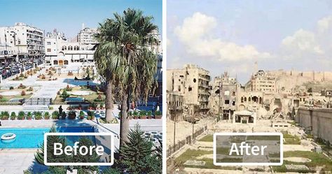 28 Before-And-After Pics Reveal What War Did To The Largest City In Syria | Bored Panda Syria Before And After, Syria Country, Save Syria, Aleppo Syria, Western Asia, Ancient Buildings, Before And After Pictures, Syria, Iraq