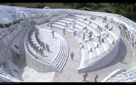 Open Air Theatre Design, Daytime Wallpaper, Amphitheater Architecture, Open Air Theatre, Auditorium Design, Theater Architecture, Open Air Theater, Campus Design, Urban Landscape Design