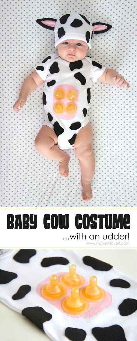 A simple DIY Baby Cow Costume...with an UDDER!! --- Make It and Love It Baby Cow Costume, Diy Cow Costume, Baby Lamb Costume, Diy Fantasia, Lamb Costume, Cow Costume, Baby Kostüm, Baby Lamb, Baby Cow