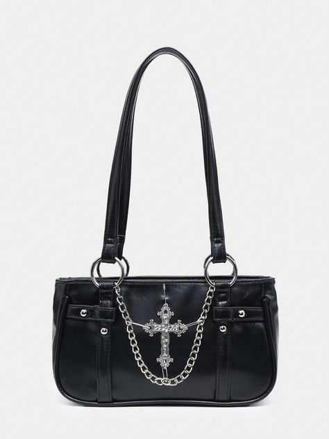 ROMWE Goth Women's Vintage Gothic Cross Chain Detail Shoulder Bag With Saturn & Metal DecorationI discovered amazing products on SHEIN.com, come check them out! Goth Bag, Steampunk Goth, Gothic Cross, Gothic Crosses, Black Punks, Hair Accessories Boho, Goth Women, Crosses Decor, Cross Chain