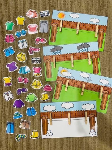 Weather For Kids, Weather Activities Preschool, Dress For The Weather, Fine Motor Activity, English Worksheet, Kindergarden Activities, Preschool Arts And Crafts, Pieces Of Clothing, Weather Activities