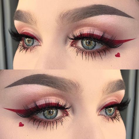 15 Maquillajes que deberías intentar para San Valentin Make Up Designs, Eyeliner Tips, Red Eyeliner, Valentines Day Makeup, Valentines Makeup, Red Makeup, Makijaż Smokey Eye, Makeup Guide, Makeup Tricks