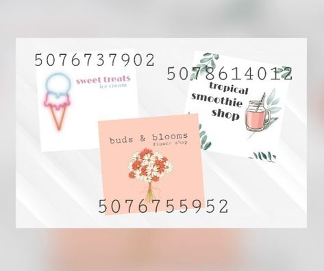 Bloxburg Smoothie Decals Codes, Bloxburg Ice Cream Shop Menu Codes, Bloxburg Smoothie Decals, Smoothie Shop Bloxburg, Bloxburg Smoothie Stand Decals, Flower Shop Decal Codes Bloxburg, Bloxburg Shop Decals Codes, Bloxburg Cafe Logo, Flower Shop Bloxburg Decals