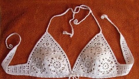 Maillot de bain avec des granny | La Grenouille Tricote Short Crochet, Irish Crochet, Crochet Bikini, Crochet Top, Neon, Couture, Crochet, Art