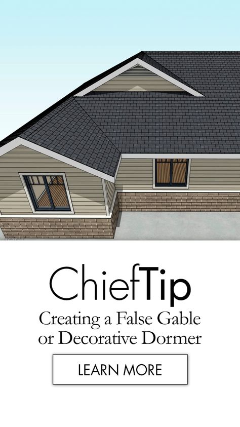 💡ChiefTip: Creating a False Gable or Decorative Dormer Create a gable roof that sits on top of another roof plane using the Manual Roof Plane tool and help from this week's ChiefTip!   #chieftip Dutch Gable Roof, Roof Soffits, Plane Tool, L Shaped House, Circular Buildings, Exposed Rafters, Gambrel Roof, Chief Architect, Bow Window