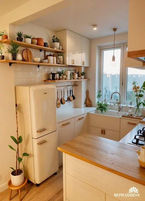 Cute Studio Apartment Decor, Small Cozy Kitchen Aesthetic, Comfy Apartment Kitchen, Cute Small Apartment Decor, Minimalist Small Kitchen Ideas, Kitchen Cozy Aesthetic, Cozy Kitchen Apartment, Apartment Inspo Kitchen, Kitchen Ideas For Small Spaces Modern