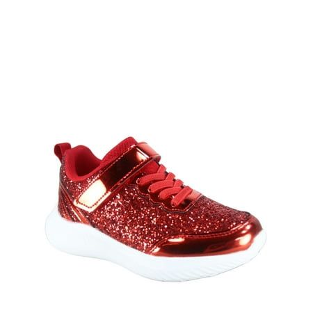 This style runs pretty true to size Round toe front Slip On with Hoop & Loop strap Glitter Fabric Upper Rubber sole Light weight approx 14 oz a pair Finished with lightly padded insole makes it comfort to wear for a whole day Good for school, party, play, travel, walking shoes Size: M.  Color: Red. Walking Fashion, Glitter Converse, School Party, Sneakers Athletic, Sole Sneakers, Girls Shoes Kids, Walking Sneakers, On Running, Red Sneakers