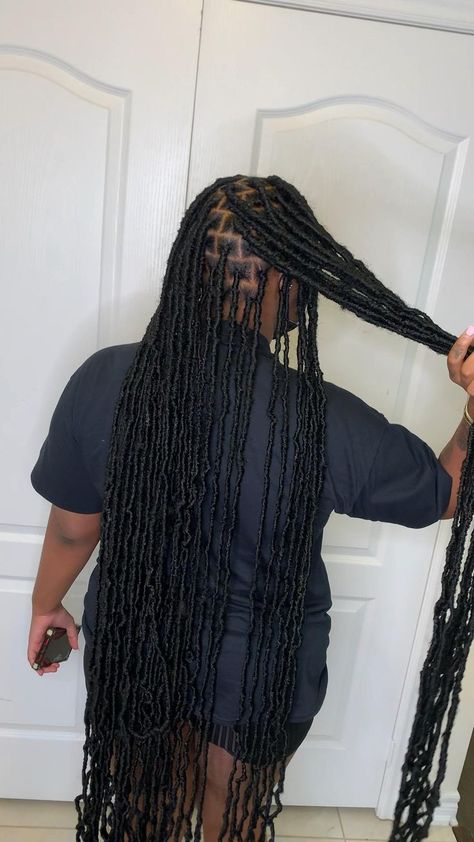 Soft Locs Knee Length, 44 Inch Soft Locs, Large Part Soft Locs, Ankle Length Soft Locs, 30 Inch Soft Locs Hairstyles, Soft Locs 30 Inch, Faux Locs Medium Size Parts, Ankle Length Faux Locs, Soft Locs Large Parts