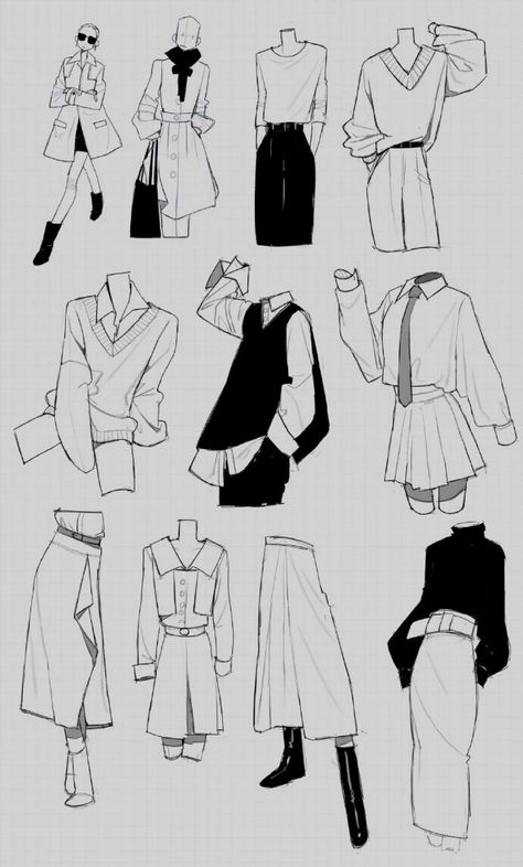 Sketchbook Pages Inspiration, Outfit Ideas Drawing, Clothing Drawing, Fashion Drawing Sketches, Clothing Sketches, Drawing Anime Clothes, Art Tools Drawing, 캐릭터 드로잉, Easy Drawings Sketches