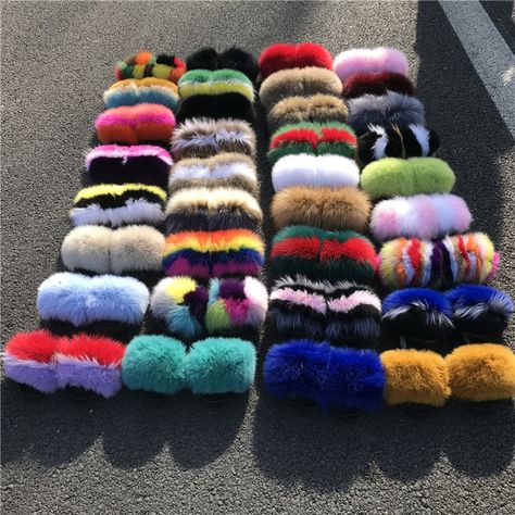 Wholesale luxury style women fur flat slides fox fur slipper From m.alibaba.com Trendy Slippers, Slippers Outfit, Fuzzy Slides, Fluffy Shoes, Cute Slides, Bear Slippers, Cute Slippers, Fur Shoes, Fresh Shoes