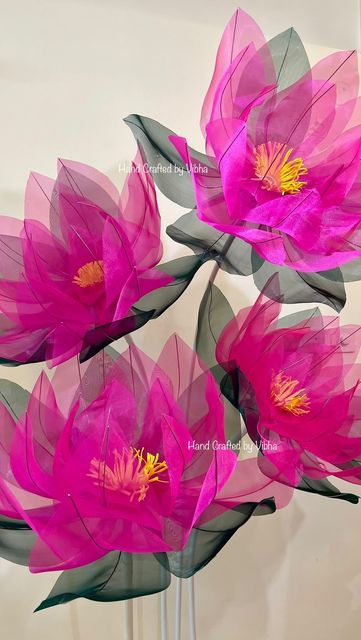 Lotus Flower Decor, Lotus Decoration, Giant Water Lily, Ganpati Decoration Theme, Sacred Flower, Large Flower Arrangements, Scrap Fabric Crafts, Green Backdrops, Organza Flowers