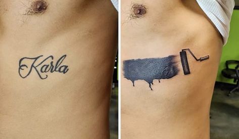 Cover Up Tattoos Before And After, Coverup Ideas, Black Tattoo Cover Up, Date Tattoos, Name Covers, Geek Tattoo, Tattoo Cover Up, Flash Tattoos, Tattoo Aftercare