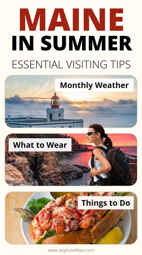 Must-know travel tips for Maine in the summer months (June, July, and August): Essential tips for each coastal town in summer: Portland, Ogunquit, Camden, Rockland, York, Bar Harbor/Acadia National Park, ... What to wear (outfit tips from a local and packing lists), and the best things to do in the summer months: Hiking, sightseeing, lighthouses, best seafood (lobster rolls!), and more. Bar Harbor Maine Aesthetic Outfits, Maine Summer Vacation Outfits, Portland Maine Outfit Summer, Summer Maine Outfits, Outfits For Maine Summer, Bar Harbor Maine Outfits, Portland Maine Outfit, Maine Summer Outfit, Maine Vacation Outfits