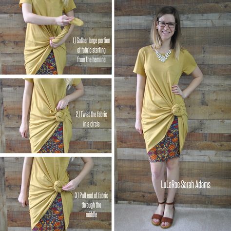 Carly Dress Lularoe Styling, Tie A Skirt Knot, How To Tie A Skirt Knot, Maxi Dress Knot, Lularoe Carly Styling, Lula Outfits, Sarah Adams, Lula Roe, Outfit Styles