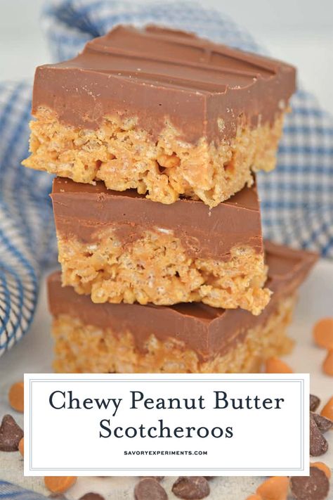 Rice Krispies Peanut Butter, Bake Bar, Scotcheroos Recipe, Rice Crispy Bars, Rice Krispie Bars, Peanut Butter Rice Krispie Treats, Peanut Butter Rice Krispies, Bar Desserts, Crunch Bars