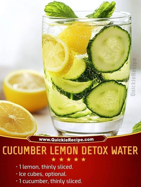 Mediterranean Kitchen Recipes | Cucumber Lemon Detox Water | Facebook Recipes Cucumber, Lemon And Mint, Lemon Detox, Mediterranean Kitchen, Hydrating Drinks, Natural Detox, Detox Water, Lemon Water, Kitchen Recipes