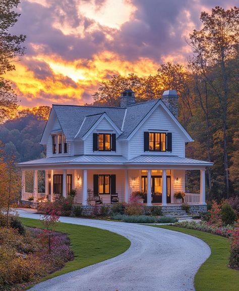 Luxury Outdoor Spaces, Georgia House, Fall Cottage, Fairytale House, Hillside House, Dream Life House, Front Elevation, Farmhouse Style House, Dream House Exterior