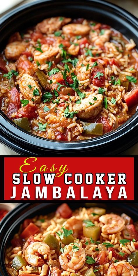 🔥 Craving bold, Southern flavors? This Slow Cooker Jambalaya recipe delivers a hearty and delicious dinner with minimal effort! 💡 Toss everything in the crockpot, and let the magic happen. Perfect for family dinners or meal prep. 👩‍🍳 #JambalayaLovers #SlowCookerRecipes #CrockpotMeals #SouthernComfortFood #QuickDinnerFix Sausage Jambalaya Recipe Crockpot, Chicken Shrimp Sausage Jambalaya, Jambalaya Recipe Crockpot Shrimp Chicken Sausage, Slow Cooker Chicken Jambalaya, Easy Jambalaya Recipe Crockpot, Brajole Slow Cooker, Jambalaya Recipe Easy Crock Pot, Jumbalaya Slow Cooker Easy, Mild Jambalaya Recipe