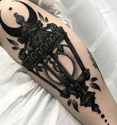 Lantern Tattoo Design, Sky Tattoos, Backpiece Tattoo, Tattoo Black And White, Lantern Tattoo, Neotraditional Tattoo, White Lantern, Goth Tattoo, Moon Tattoo Designs