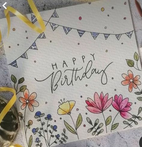 50 Birthday Card Diy, Watercolour Flower Birthday Card, Happy 18th Birthday Cards Diy, Watercolour Birthday Card Ideas Easy, Happy Birthday Acrylic Painting, Diy B Day Cards, Birthday Card Designs Handmade Drawing, Pretty Birthday Cards Diy, Birthday Card Flowers Drawing