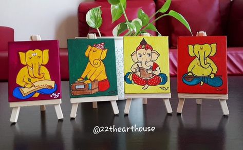 Painting Jewellery, Chaturthi Decoration, Ganesha Artwork, Painting Practice, Terrace Decor, Ganesh Wallpaper, Indian Art Gallery, African Art Paintings, Small Canvas Paintings