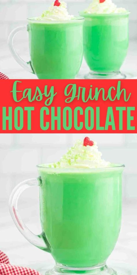 Grinch Drinks For Kids, Christmas Kid Food, Grinch Drinks, Grinch Dessert Ideas, November Craft Ideas, Grinch Hot Chocolate, Grinch Recipes, Grinch Food, Grinch Movie Night