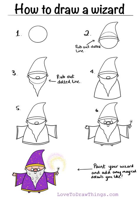 Wizard Drawings, Beginners Drawing, How To Draw Cute, Easy Step By Step Drawing, Dibujo Simple, Easy Animal Drawings, Drawing Lessons For Kids, Children Sketch, Draw Cute