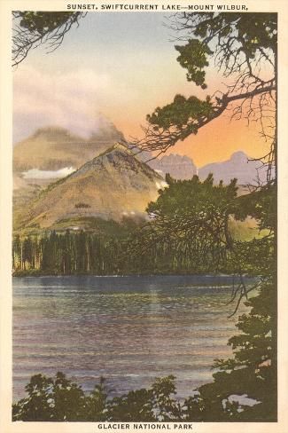 size: 18x12in Art Print: Sunset, Swiftcurrent Lake, Glacier Park, Montana : Glacier Park Montana, Vintage Montana, National Geographic Photography, Montana Art, Handy Tools, L Wallpaper, Glacier Park, Nature Posters, Picture Collage Wall