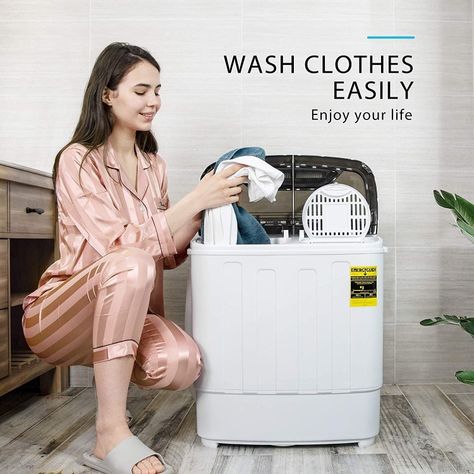 VIVOHOME Electric Portable 2 in 1 Twin Tub Mini Laundry Washer and Spin Dryer Combo Washing Machine with Drain Hose for Apartments 13.5lbs Black & White Small Washer And Dryer, Mini Washer And Dryer, Mini Laundry, Tiny House Container, Camper Furniture, Mini Washer, Skoolie Ideas, Small Washing Machine, Spin Dryers