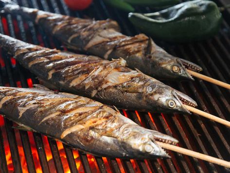 Grilled Fish Skewers (Pescado Embarazado) Recipe | Saveur Fish Skewers, Corn Tamales, Homemade Tamales, Beach Snacks, Skewer Recipes, Stewed Potatoes, Beach Meals, Grilled Fish, Tortilla Soup