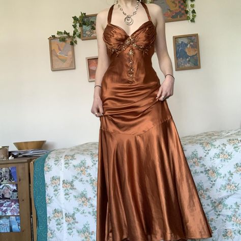 •unreal orange embellished & beaded floral 90s... - Depop Orange Fairy Dress, Hippie Prom Dress, 70s Prom Dress, Satin Long Prom Dress, Prom Dress Vintage, Prom Dress Mermaid, 90s Prom Dress, 90s Prom, Prom Dress Inspiration