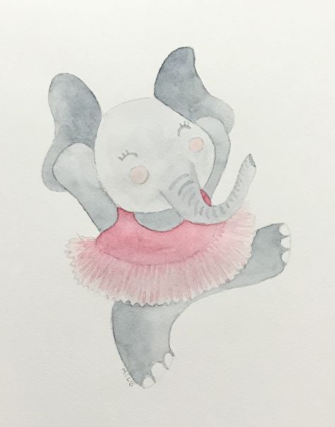 Watercolor dancing elephant ballerina Dancing Elephant Drawing, Dancing Elephant, Ballerina Animals, Dancing Drawing, Ballet Drawings, Ballerina Drawing, Dancing Art, Elephant Drawing, Watercolor Nursery