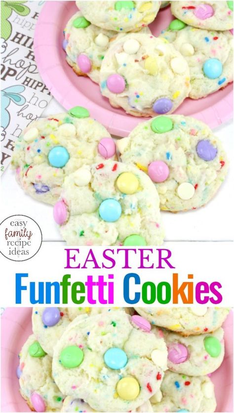 Funfetti Cake Cookies, Easter Funfetti, Funfetti Cake Mix Recipes, Cookies For Easter, Funfetti Cake Mix Cookies, Easter Cookie Recipes, Funfetti Cookies, Funfetti Cake Mix, Desserts Ideas