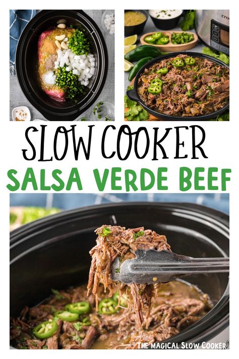 Slow Cooker Salsa Verde Beef Green Chili Pot Roast, Crock Pot Chili Verde, Beef Verde Slow Cooker, Salsa Verde Crockpot, Slow Cooker Chicken Salsa Verde, Salsa Verde Beef, Crockpot Beef Tacos, Slow Cooker Mexican Beef, Slow Cooker Chile Verde