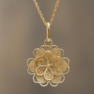 UNICEF Market | Gold Plated Silver Peruvian Filigree Flower Necklace - Yellow Rose Picture Pendant Necklace, Filigree Jewelry, Gold Pendant Jewelry, Silver Jewels, Sterling Silver Filigree, Bridal Gold Jewellery, Rose Gold Jewelry, Simple Jewelry, Gold Jewelry Fashion