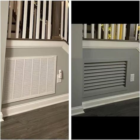 Return Air Vent Cover Ideas, Apartment Cabinets, Hvac Cover, Air Return Vent Cover, Return Air Vent, Diy Window Trim, Panels For Walls, Mountain Home Ideas, Door Frame Molding