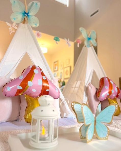 Helen Tsveer on Instagram: "Why don’t fairies live under toadstools? Because there is not mushroom 🍄🧚‍♀️🤪 Fill out the inquiry form on our site under “book a party” (link in bio) to request your party date - our calendar is filling up quickly!!! 📋 #sleepoverparty #slumberpartytents #tentsleepover #sleepovers #mtpleasant #isleofpalms #sullivansisland #danielisland #northcharleston #summerville #goosecreek #follybeach #westashley #downtowncharleston #jamesisland #kiawah #seabrook #lowcountryli Fairy Slumber Party, Fairy Garden Sleepover, Fairy Sleepover Party, Fairy Sleepover, Luxury Sleepover, Mushroom Birthday, Party Link, Sleepover Tents, Birthday Sleepover Ideas