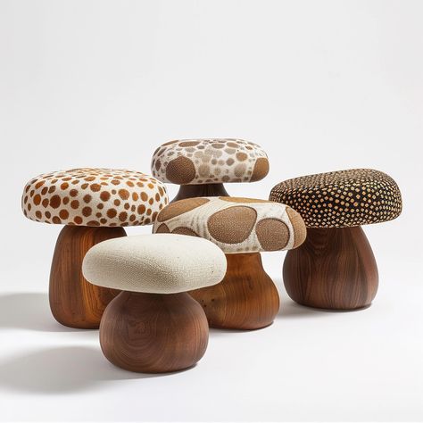 🍄🍄‍🟫 mushroom stools / pouf . . . #matteomugnai #midjourneyfurniture #midjourneyfurnituredesign #aiart #poufottoman #stooldesign #furnituredesignuk #mushroomart #mmdesignstudiouk #furnituredesignerlondon #interiordesign #supermario #woodworkcraft #upholstery #designart Kids Stool Design, Mushroom Furniture, Kids Room Chair, Mushroom Decorations, Mushroom Chair, Mushroom Stool, Wood Furniture Design, Innovative Furniture, African Home Decor