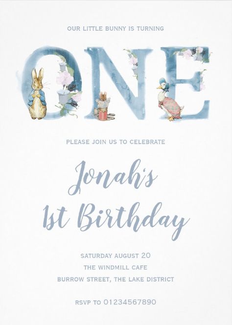 Peter Rabbit Invitations, Peter Rabbit 1st Birthday, Peter Rabbit Theme Party, Spring Birthday Party, Peter Rabbit Birthday, Peter Rabbit Party, Boys First Birthday Party Ideas, Boy Birthday Party Themes, 1st Birthday Party Invitations