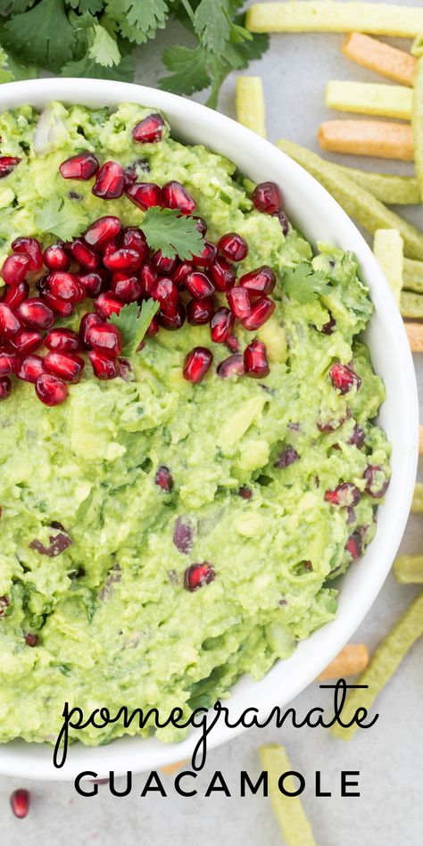 Pomegranate Guacamole | Simply Made Recipes Pomegranate Guacamole, Veggie Straws, Holiday Snack, Serrano Pepper, Keto Friendly Desserts, Food Crush, 5 De Mayo, Low Carb Recipes Dessert, Avocado Recipes