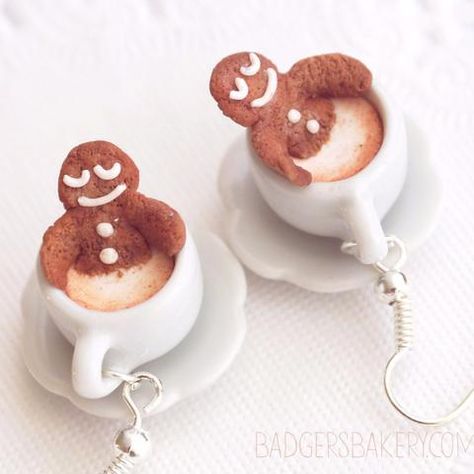 Earrings – Badger's Bakery Gingerbread Aesthetic, Decorated Mugs, Coffee Earrings, Coffee Jewelry, Coffee Bean Earrings, Feminine Gifts, Weird Jewelry, Clay Christmas, Winter Coffee