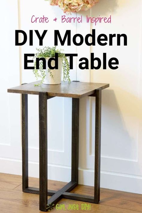 Build this DIY Modern End Table for a stylish addition to any room. A great beginner woodworking project you can build in an afternoon. Click to get the plans and build yours this weekend! #woodworkingprojects #beginnerwoodworking #DIYendtable #diysidetable #girljustdiy Small End Tables Diy, Diy End Table, 2x4 Wood, Diy Construction, Condo Decor, Modern End Table, Diy Side Table, Build Plans, Diy End Tables