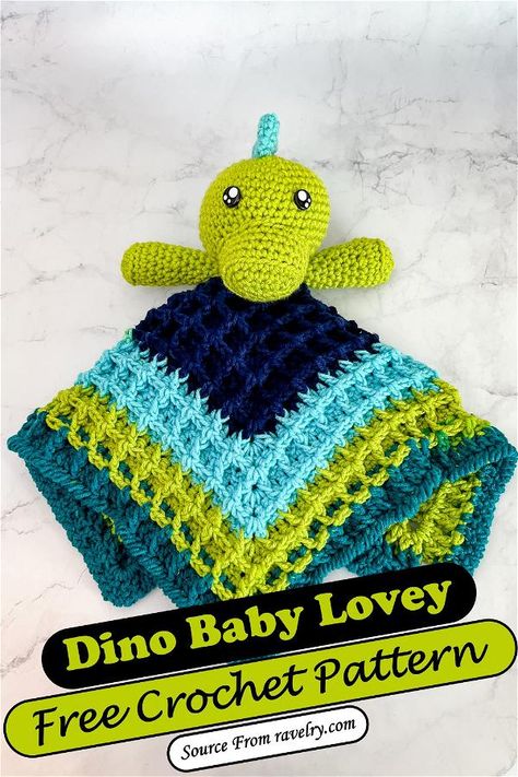 Free Crochet Lovey, Lovey Free Pattern, Crochet Security Blanket, Dinosaur Crochet, Bunny Lovey, Bunny Blanket, Handmade Baby Shower Gift, Lovey Pattern, Crochet Lovey