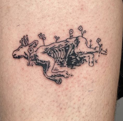 Sentiment Tattoos, Mushroom Skeleton Art, Wildlife Patchwork Tattoo, Decomposing Animal Tattoo, Girlhood Tattoo Ideas, Always An Angel Never A God Tattoo Boygenius, Bjork Tattoo Ideas, Crywank Tattoo, Roadkill Tattoo