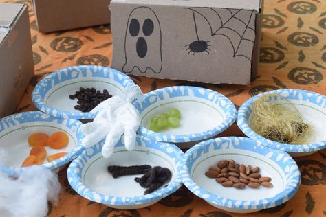 Whats In The Box Game Ideas Halloween, Halloween Whats In The Box Game, Halloween Blindfold Food Game, Halloween Sensory Game, Halloween Food Guessing Game, Guess The Food Halloween Game, Halloween Guessing Game With Food, Halloween Food Sensory Game, Sensory Guessing Game Halloween