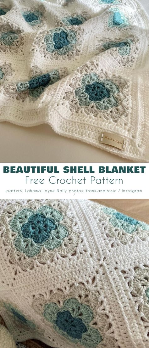 Beautiful Ocean Shell Blanket Ideas Crocheted Blanket, Crochet Blanket Designs, Mode Crochet, Crochet Quilt, Crochet Square Patterns, Granny Square Crochet Pattern, Diy Crochet Projects, Afghan Crochet Patterns, Crochet Squares