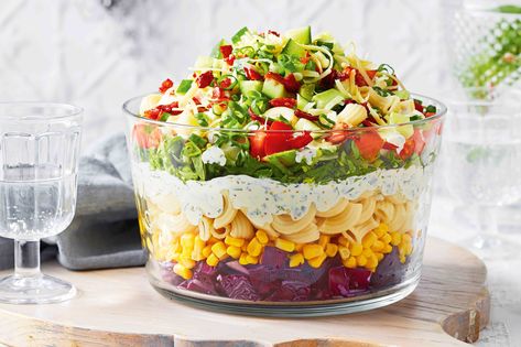 Layered Christmas pasta salad recipe