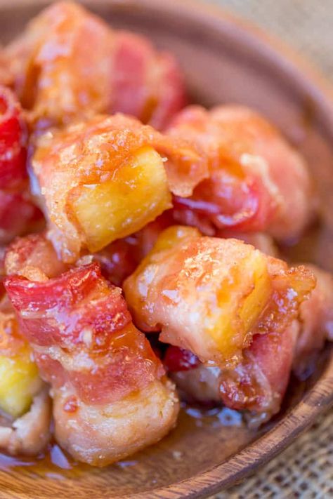 Bacon Wrapped Tater Tots, Sweet Bacon, Bacon Wrapped Pineapple, Gluten Free Diet Recipes, Luau Food, Tropical Theme Party, Dinner Then Dessert, Brown Sugar Bacon, Hawaiian Dishes