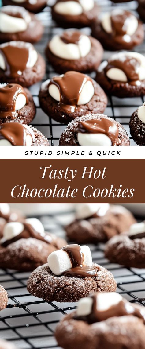 Image for Tasty Hot Chocolate Cookies Hot Chocolate Thumbprint Cookies, Hot Chocolate Cookies With Marshmallows, Frozen Hot Chocolate Cookies, Fun Kid Recipes, Hot Chocolate Cookies Recipe, Hot Chocolate Cookie Recipes, Hot Chocolate Cookie, Mexican Hot Chocolate Cookies, Chocolate Marshmallow Cookies